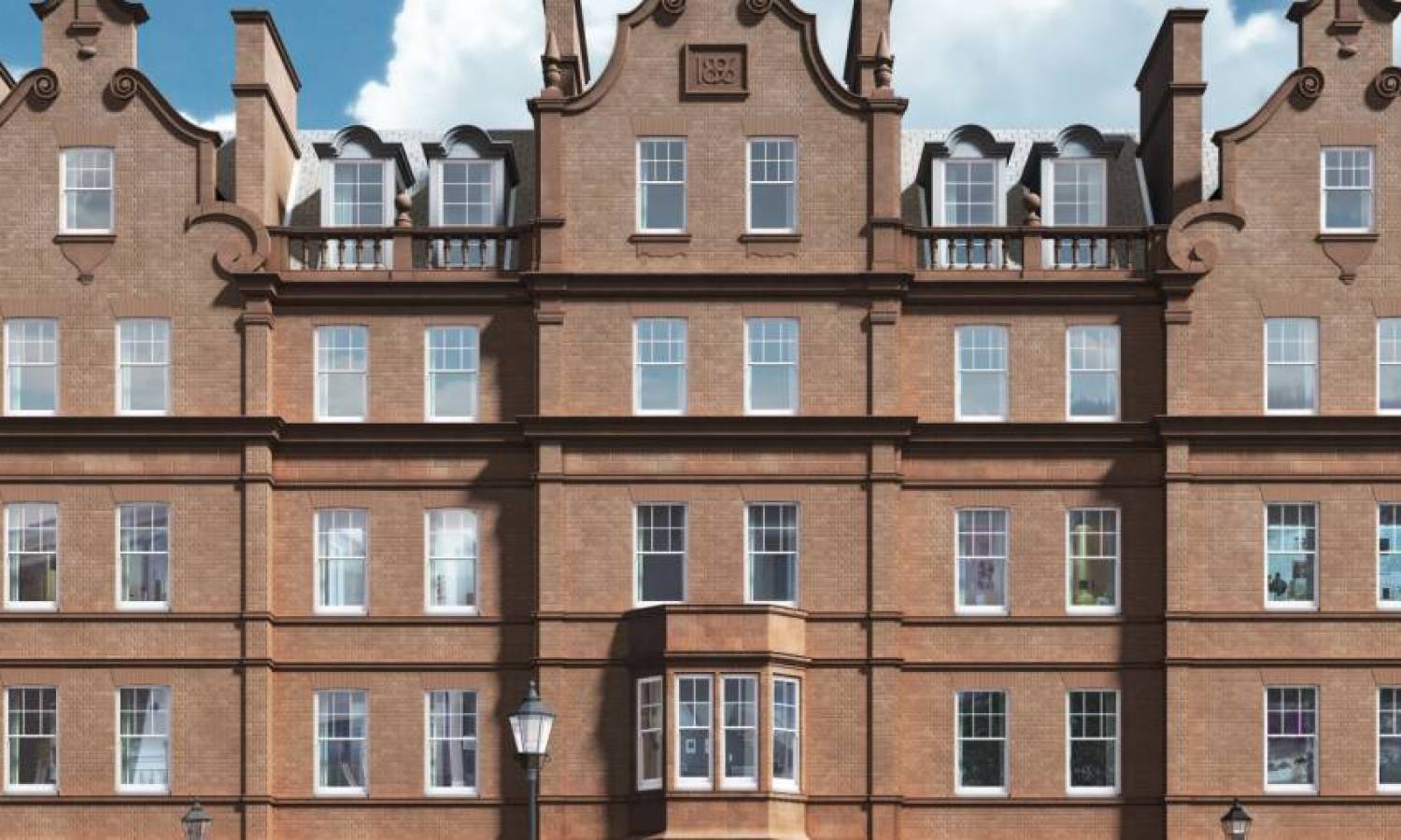 Historic Edwardian red-brick facade of Montpelier Hall at 14 Montpelier Street, Knightsbridge London SW7, daytime architectural view.